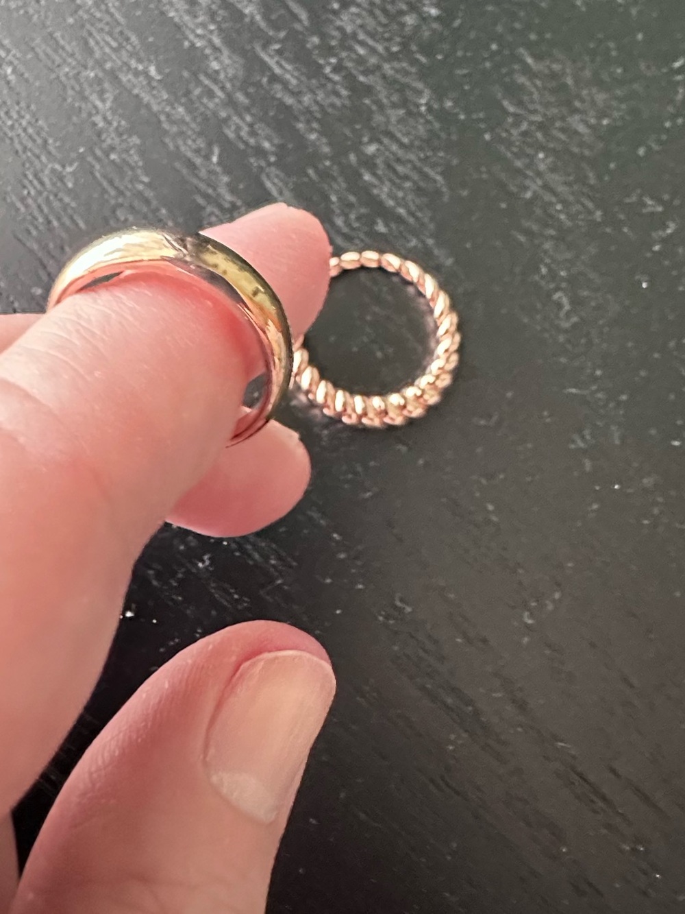 Rose Gold over Sterling Silver Stacking Ring Duo — Dome and Twisted Bands - Picture 4 of 14